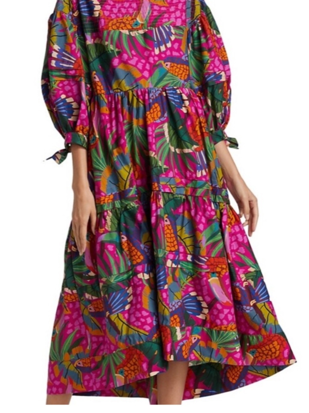 NWT FARM Rio Pink Painted Toucans Midi Dress Large